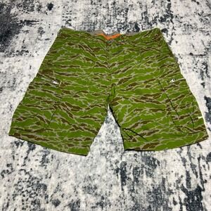 Nike Athletic Dept Cargo Shorts Men's Size 36 Camo Print Zip Pockets Orange Trim